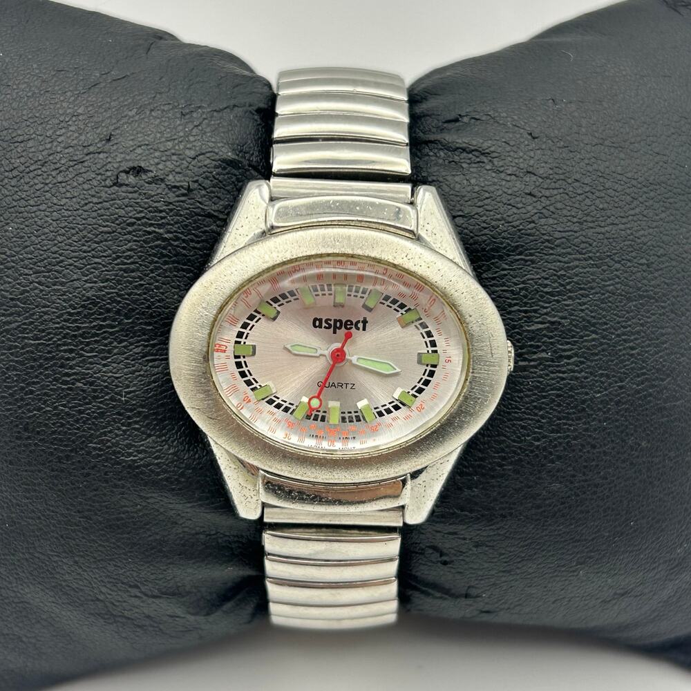 Aspect Women’s Quartz Watch Silver Tone Oval Case White Dial Stretch Band